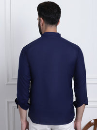 Anug by SOJANYA Men Navy Blue Mandarin Collar Kurta
