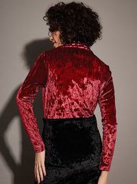 SASSAFRAS Self Design Velvet V-Neck Wrap Bodysuit