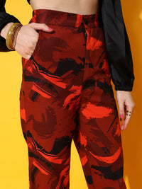 STREET 9 Women Red Smart Flared High-Rise Trousers