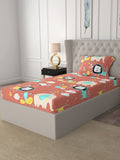 URBAN SPACE Orange Cartoon Characters 200 TC Cotton Single Bedsheet & 1 Pillow Cover