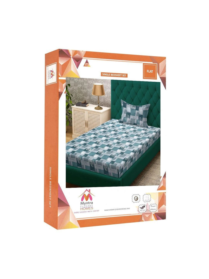 Myntra Elegant Homes Green Cotton 400 TC Cadar Tempat Tidur Single dengan 1 Sarung Bantal 225X150 cm