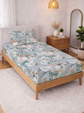 Myntra Elegant Homes Grey Floral 300 TC Single Bedsheet with 1 Pillow Covers