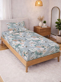 Myntra Elegant Homes Grey Floral 300 TC Single Bedsheet with 1 Pillow Covers