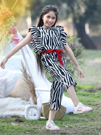 Cutiekins Girls Printed Capri Jumpsuit With Ruffles