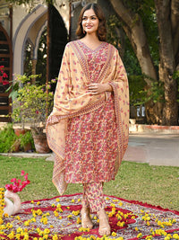 KALINI Women Floral Printed Regular Kurta with Trousers & With Dupatta