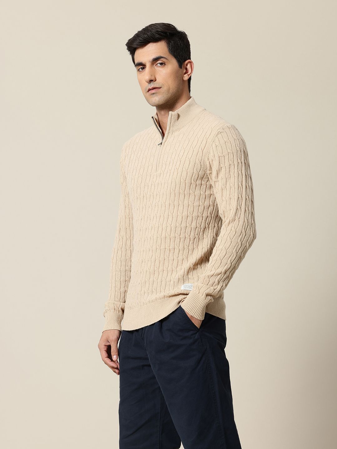 Mr Bowerbird Mock Collar Cable Knit Pullover Sweater