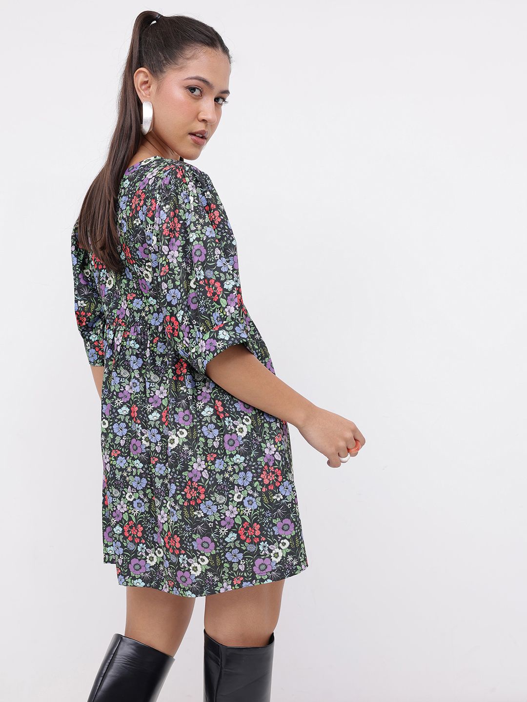 DressBerry DressBerry Live Simply Floral Printed Gathered A-Line Mini Dress