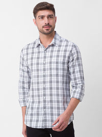 SPYKAR Men White Slim Fit Tartan Checks Checked Casual Shirt