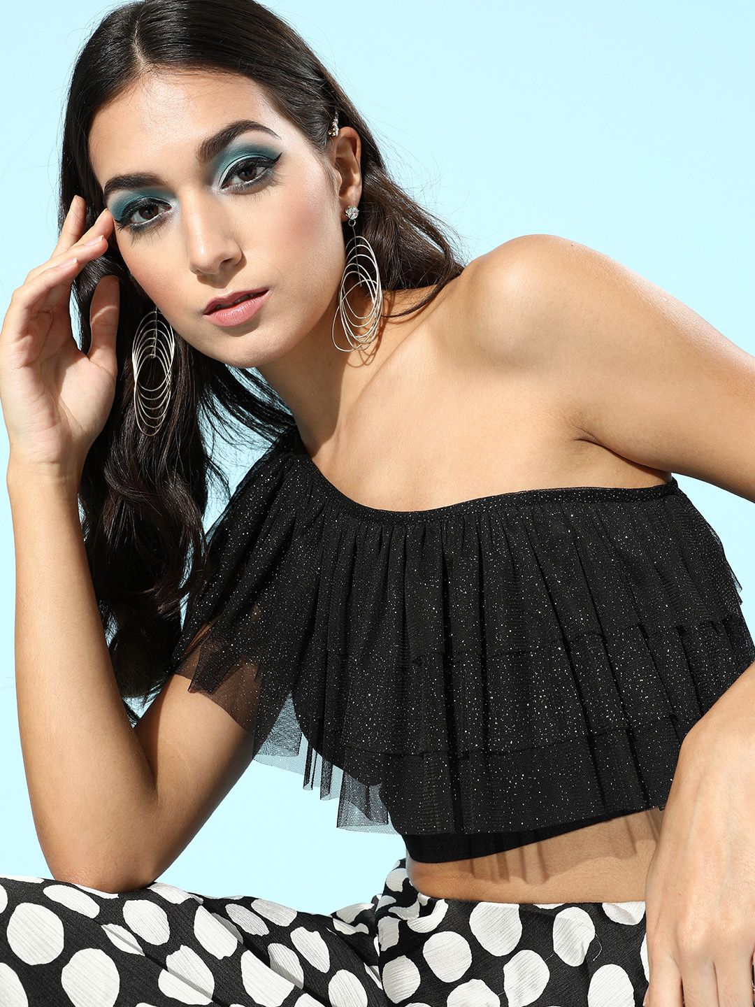 SASSAFRAS Women Stylish Black Shimmer Top