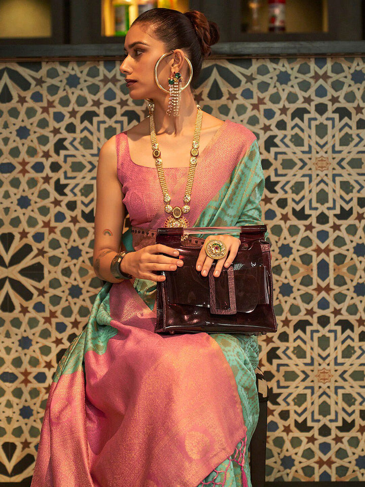 Saree mall Zari Geometric Woven Design Kanjeevaram Sarees