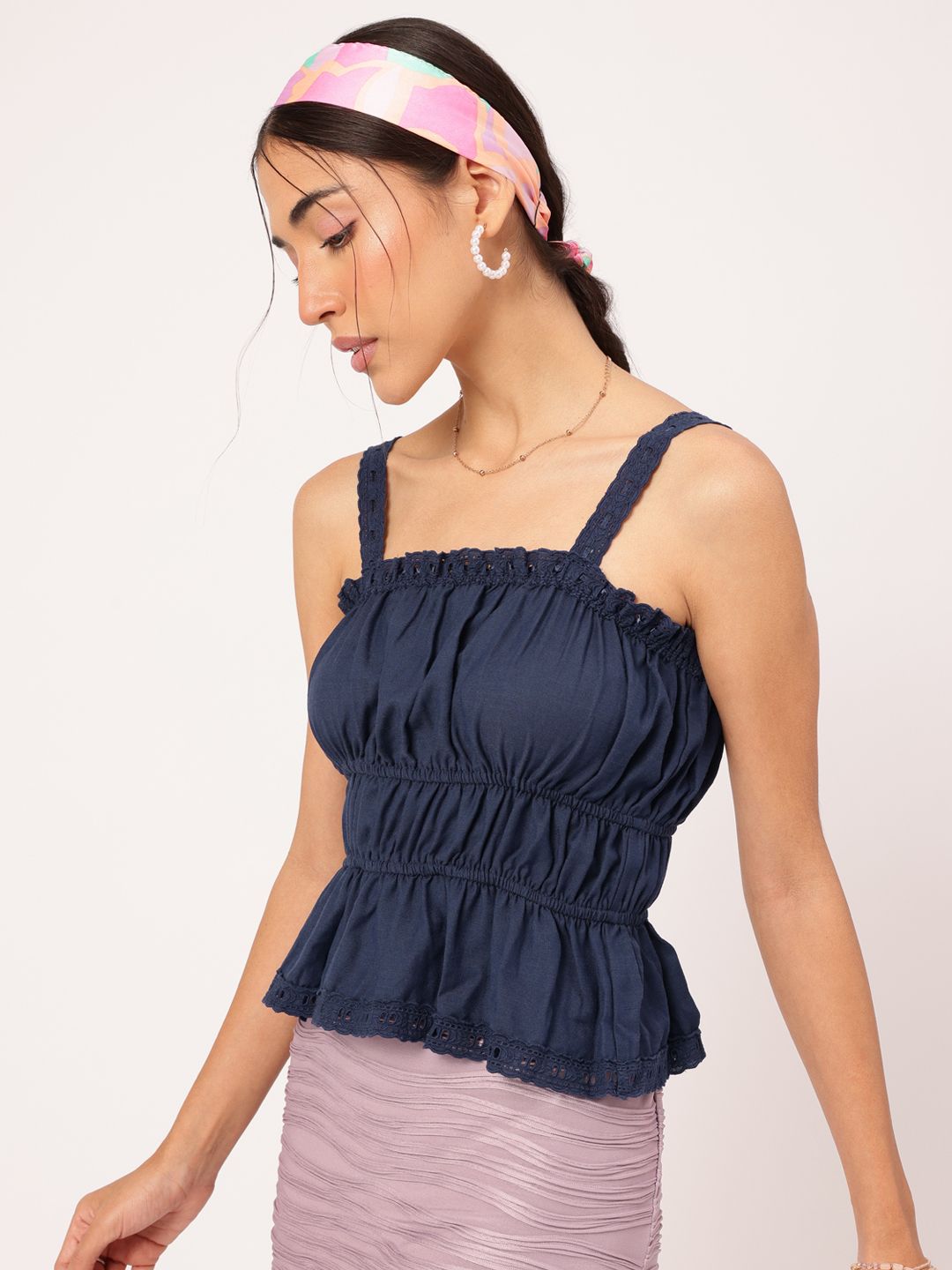 DressBerry Nautical Neutrals Schiffli Detail Tiered Top