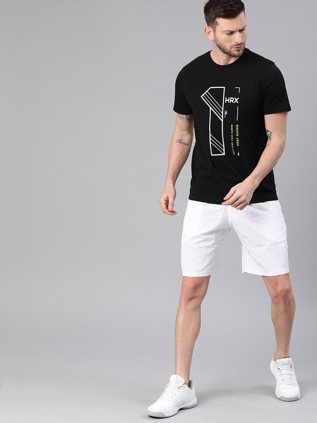 HRX by Hrithik Roshan Men Black Solid Typography Lifestyle Pure Cotton T-shirt