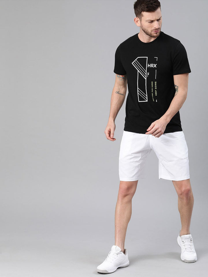HRX by Hrithik Roshan Men Black Solid Typography Lifestyle Pure Cotton T-shirt