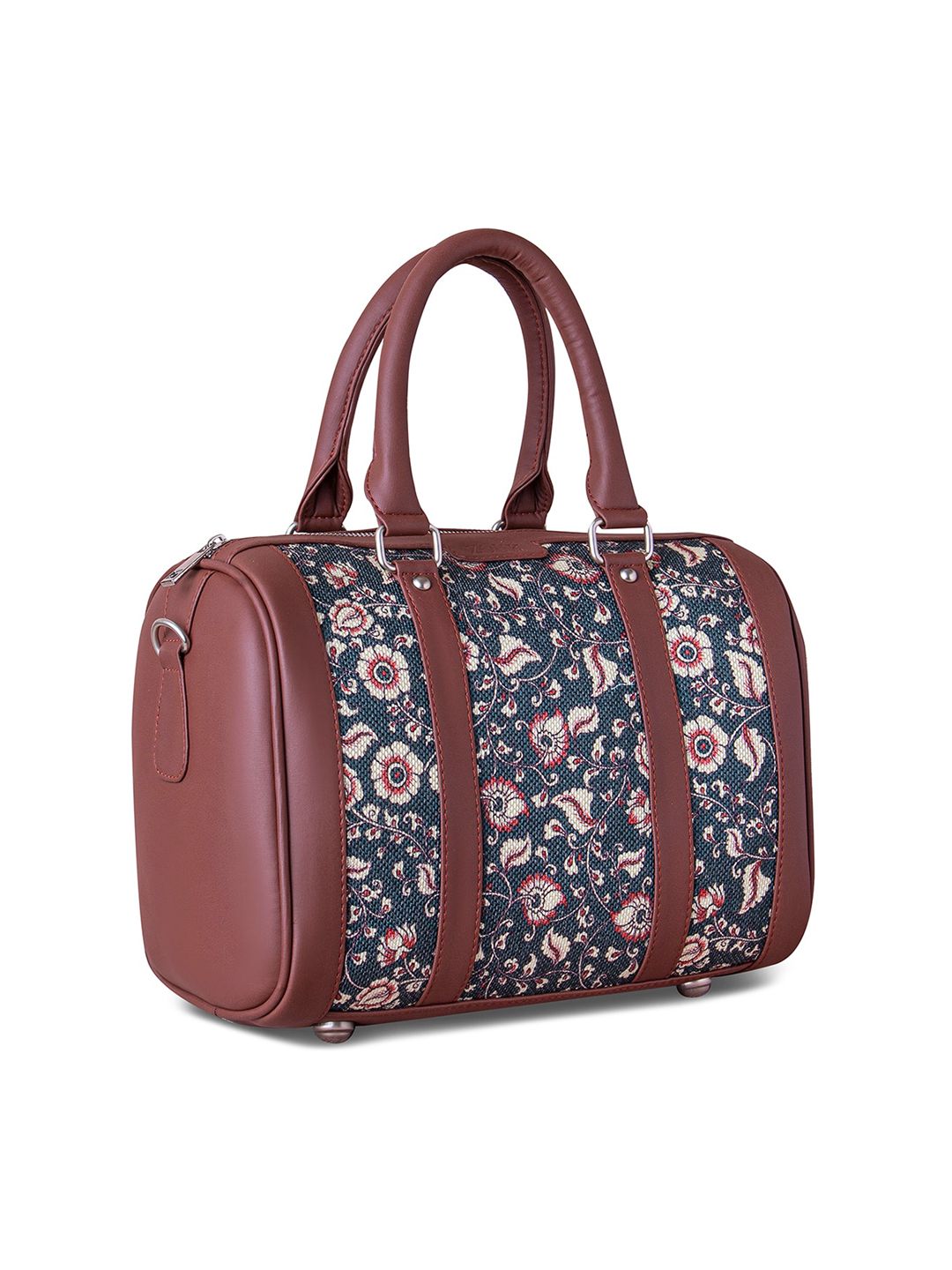 ZOUK Blue Floral Printed Structured Handheld Bag with Tasselled