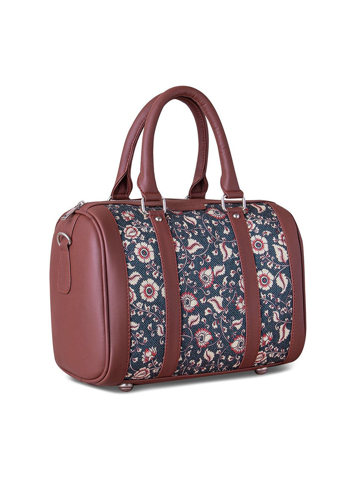 ZOUK Blue Floral Printed Structured Handheld Bag with Tasselled
