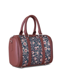 ZOUK Blue Floral Printed Structured Handheld Bag with Tasselled