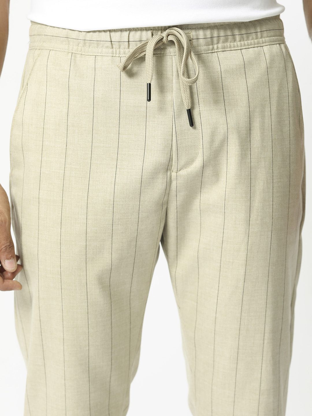 RARE RABBIT Men Striped Mid Rise Slim Fit Trousers