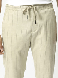 RARE RABBIT Men Striped Mid Rise Slim Fit Trousers