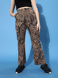 STREET 9 Women Deep Brown Printed Mid-Rise Trousers