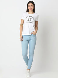 SPYKAR Women Typography Printed Round Neck Cotton T-shirt