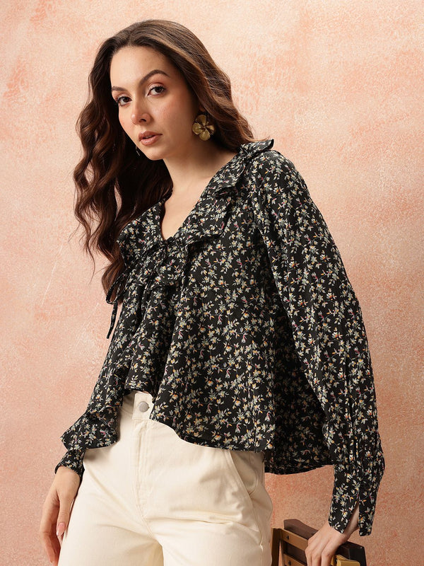 all about you Floral Print Ruffles Empire Crop Top