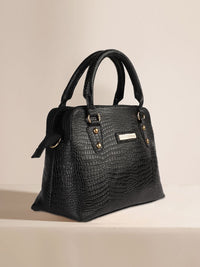 Lino Perros Black Croc Textured Handheld Bag