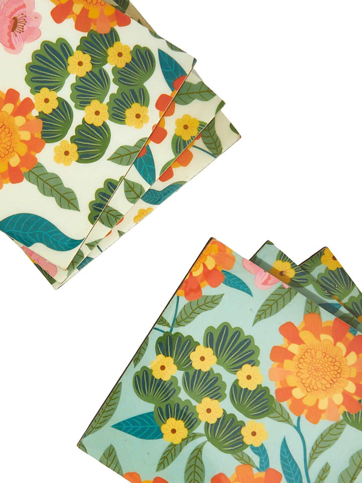 Chumbak Assorted Orange 6 Pieces Marigold Printed Coasters