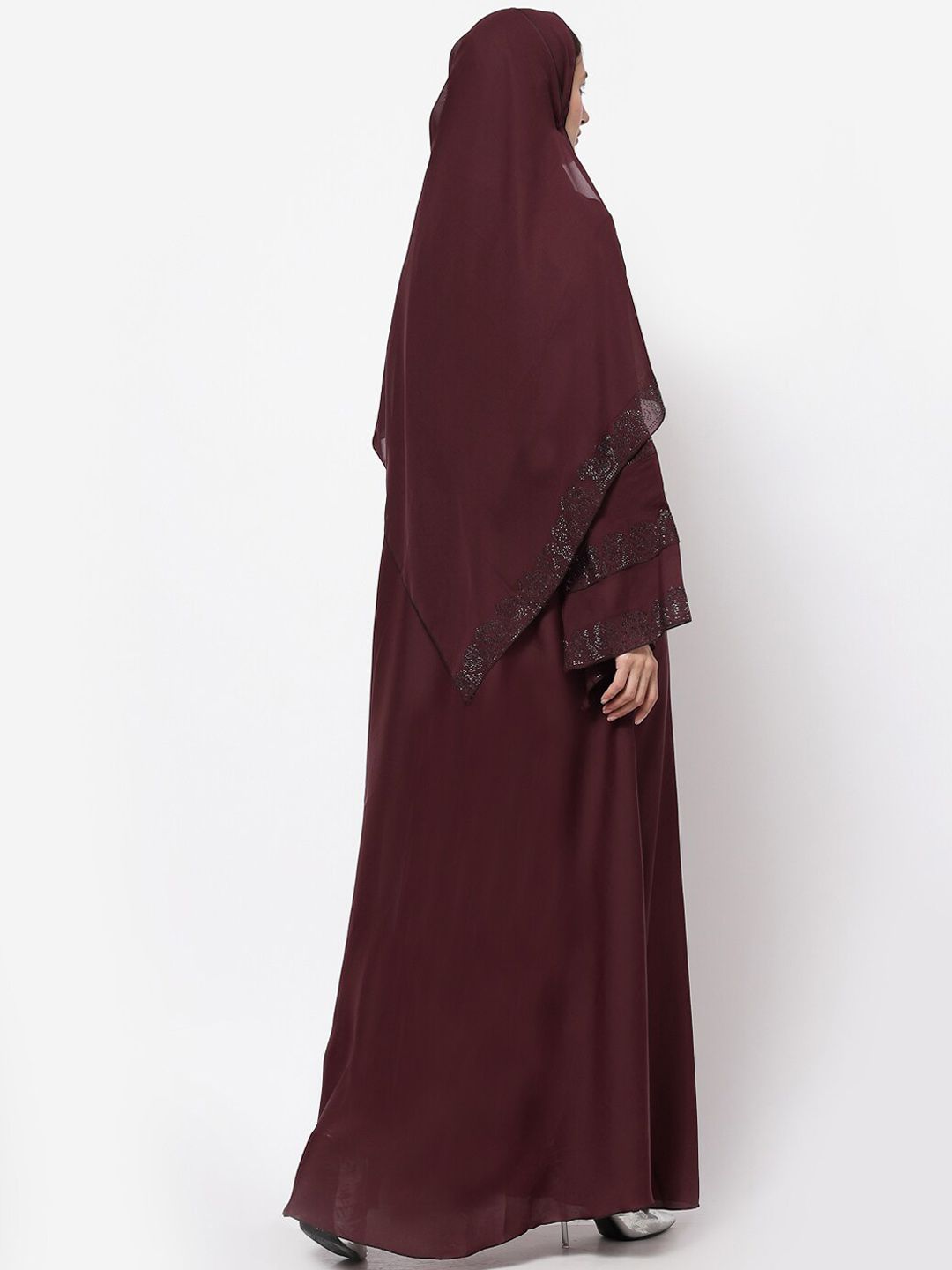 KLOTTHE Women Maroon Embellished Abaya Burqa With Hijab
