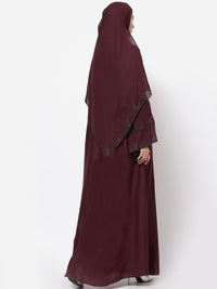 KLOTTHE Women Maroon Embellished Abaya Burqa With Hijab