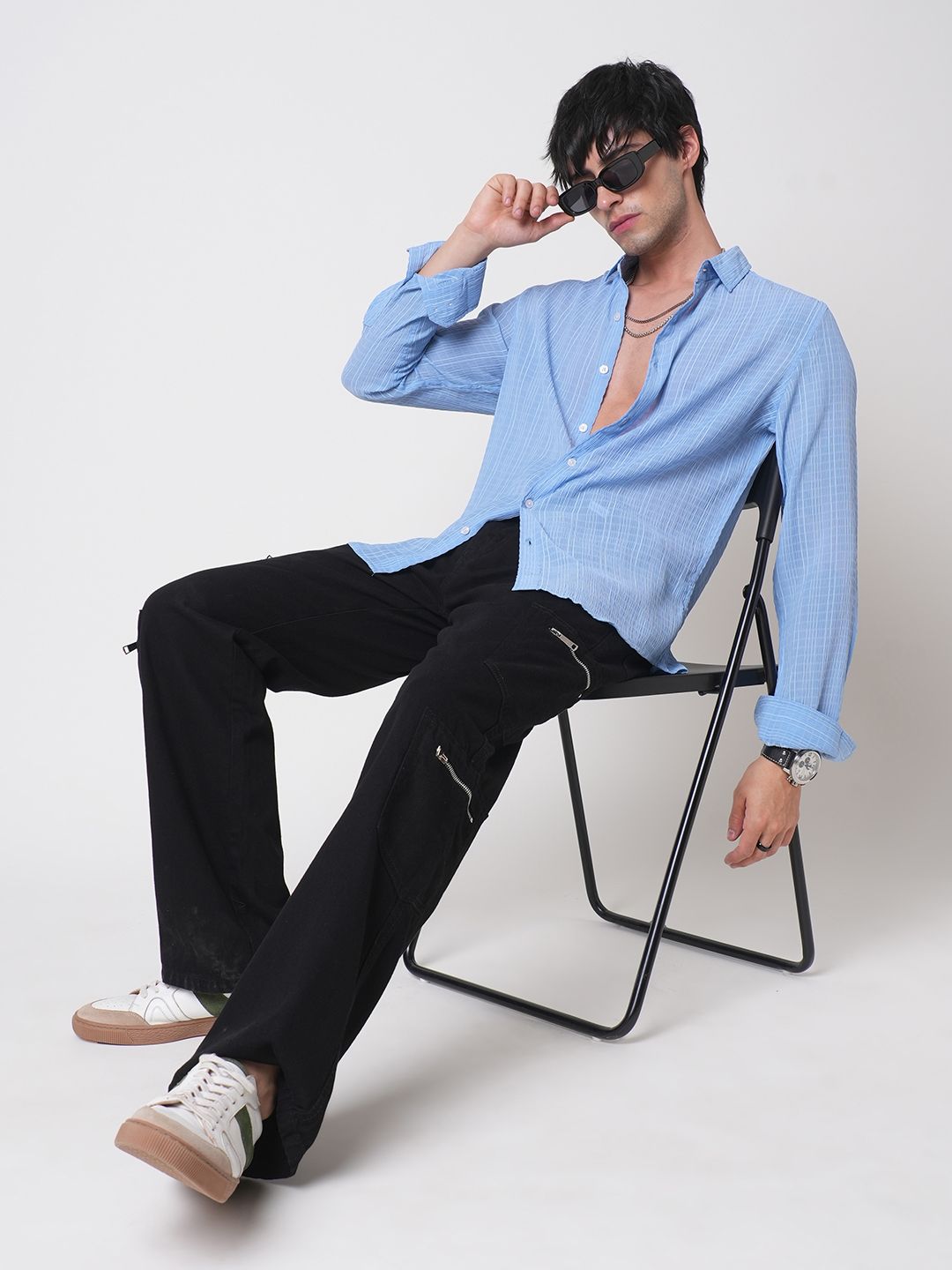VASTRADO Men Classic Spread Collar Pinstripes Striped Slim Fit Casual Shirt