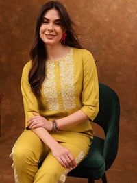 Anouk Yellow Embroidered Tunic & Trousers Co-Ords