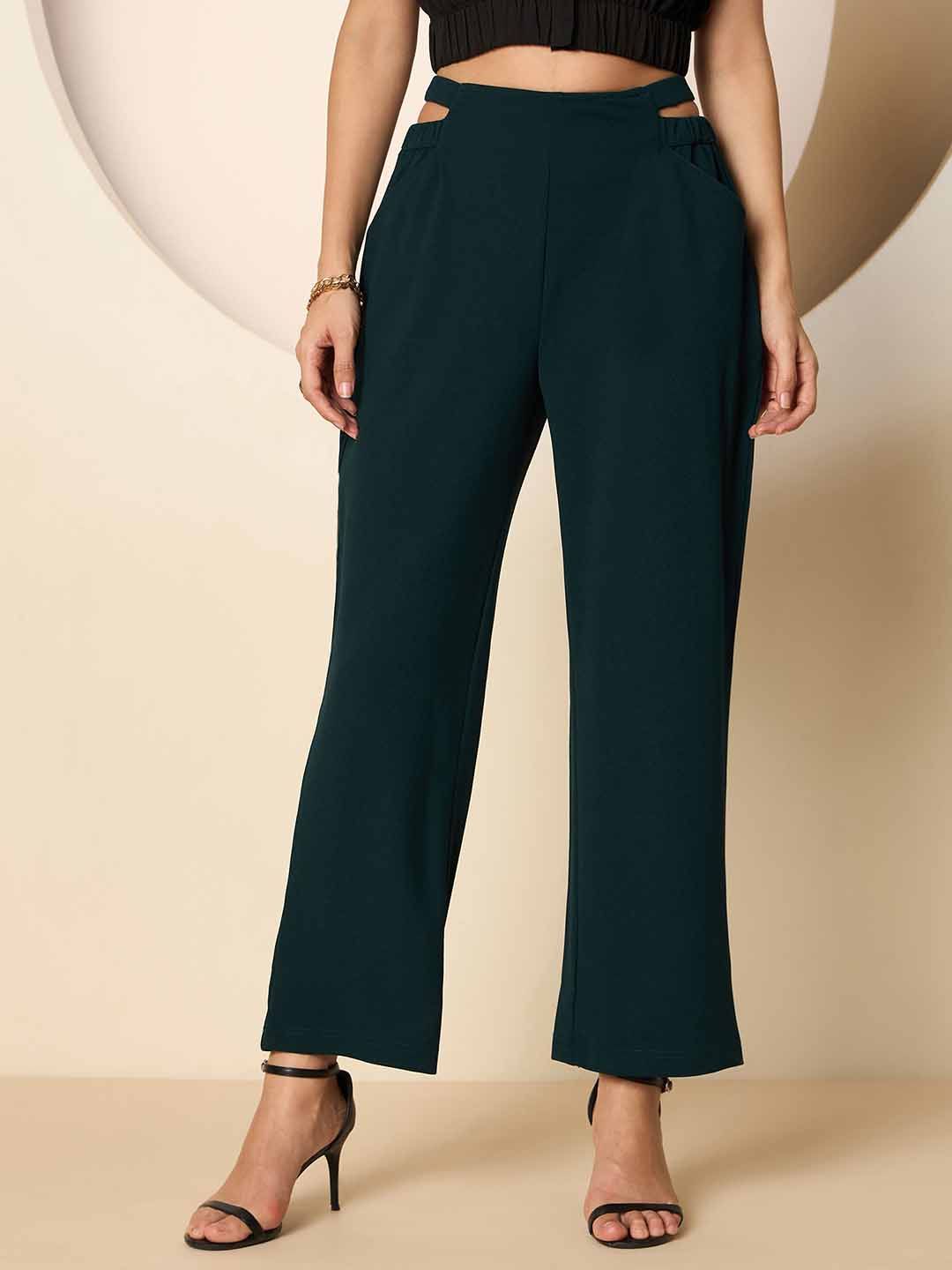 Antheaa Women Solid Smart High-Rise stretchable Trousers