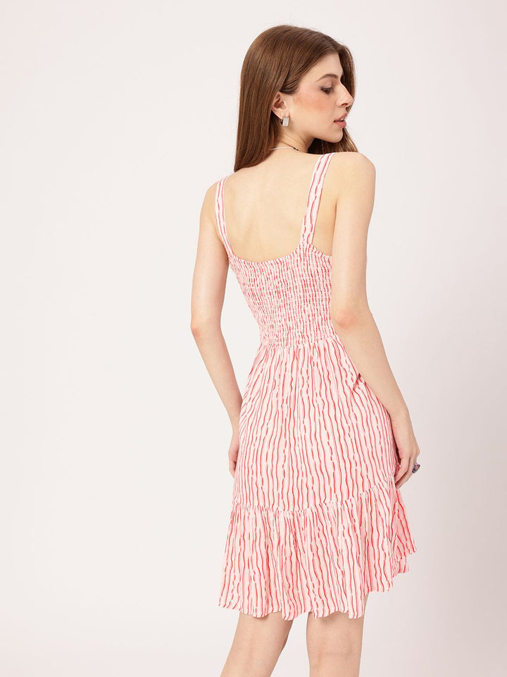DressBerry Stripes With A Splash Of Color Shoulder Straps Cut-Out A-Line Dress