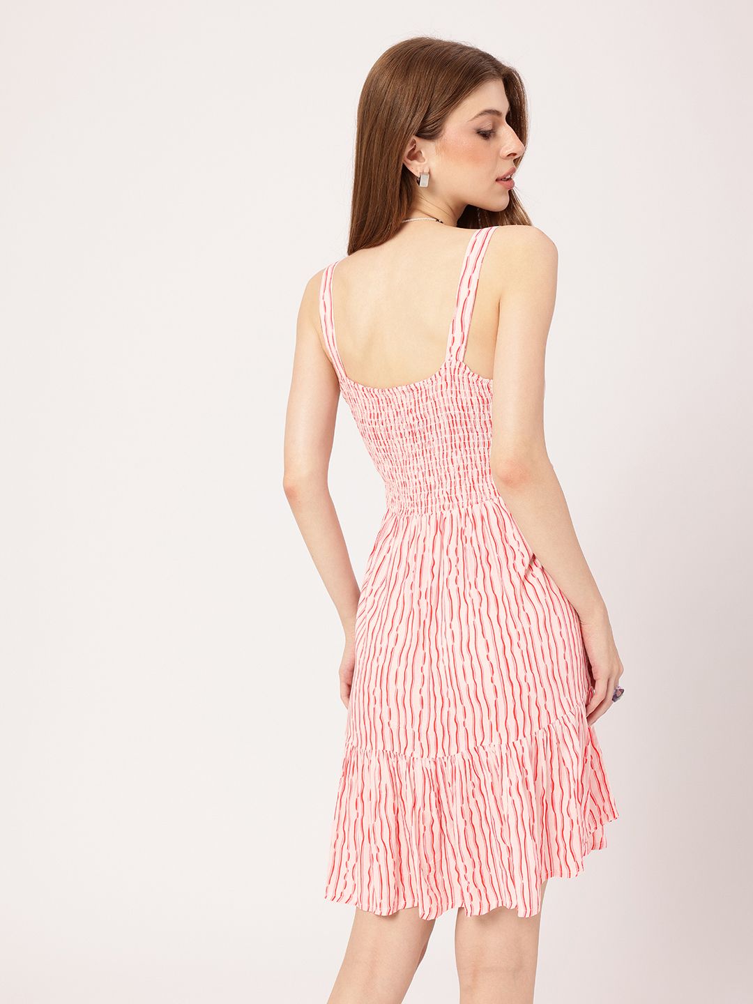 DressBerry Stripes With A Splash Of Color Shoulder Straps Cut-Out A-Line Dress