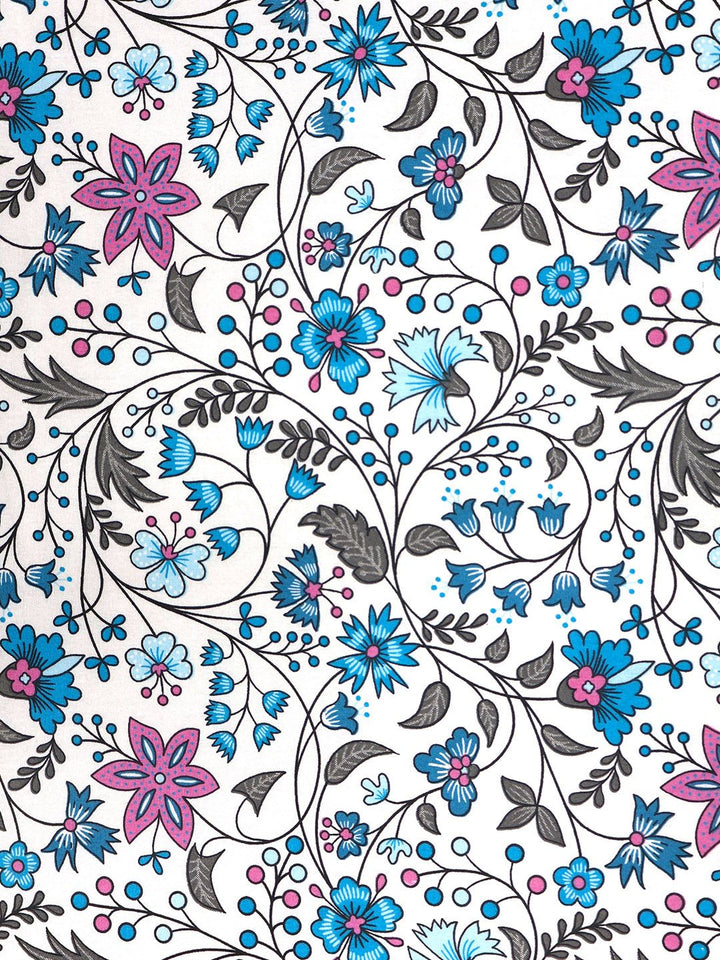 BOMBAY DYEING Cardinal Blue Floral Printed Cotton 120 TC Queen Bedsheet Set 2.54 x 2.24m
