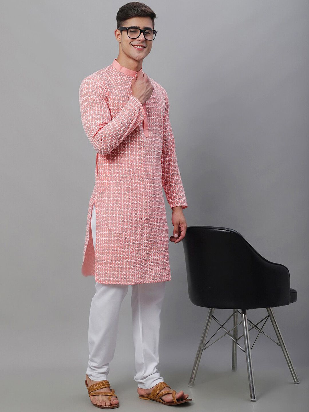 SOJANYA Embroidered Thread Work Pure Cotton Kurta with Churidar