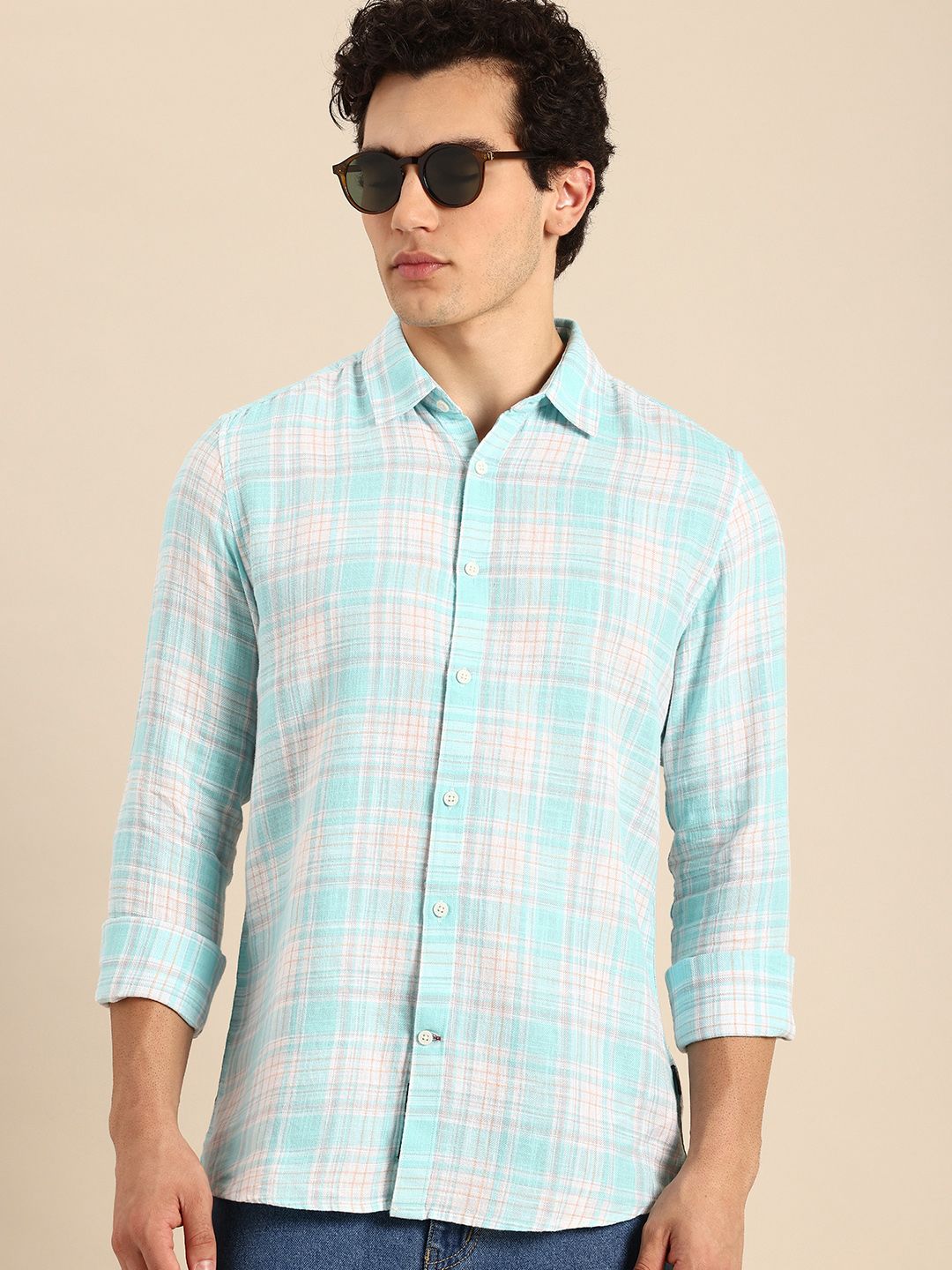 Being Human Slim Fit Checked Pure Cotton Casual Shirt