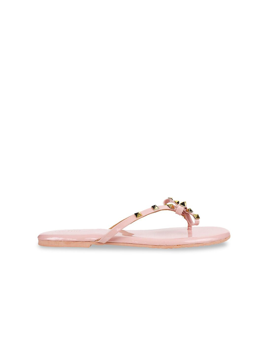 Metro Women Peach-Coloured Embellished T-Strap Flats