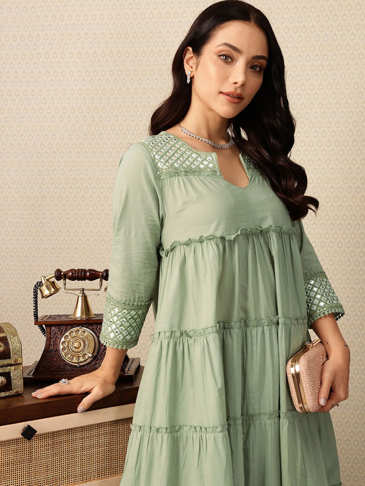 House of Pataudi Mirror Work Tiering Jashn Kurta