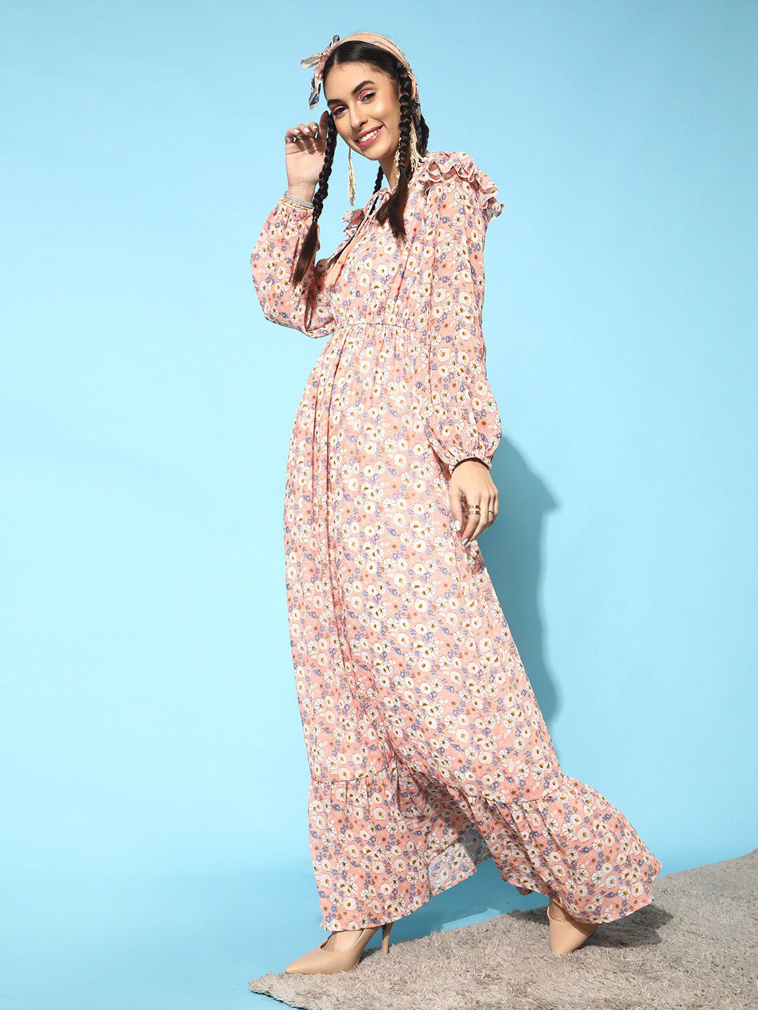STREET 9 Women Attractive Peach Floral Dress