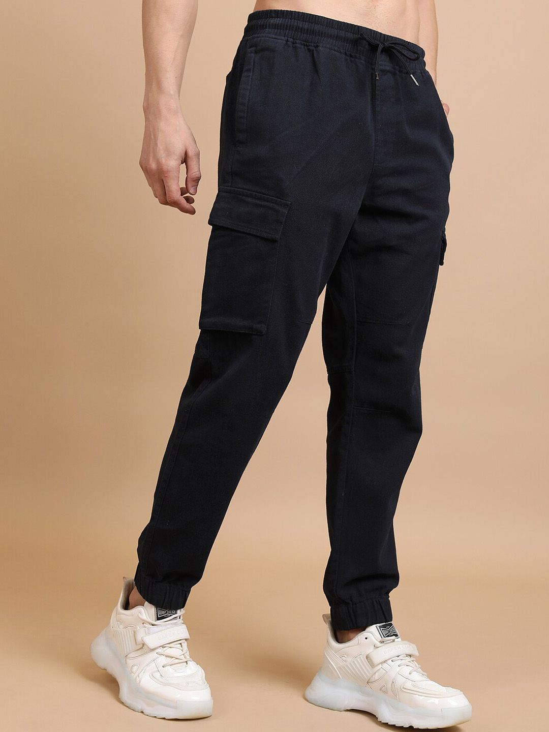 HIGHLANDER Men Navy Blue Mid-Rise Cotton Cargo Joggers