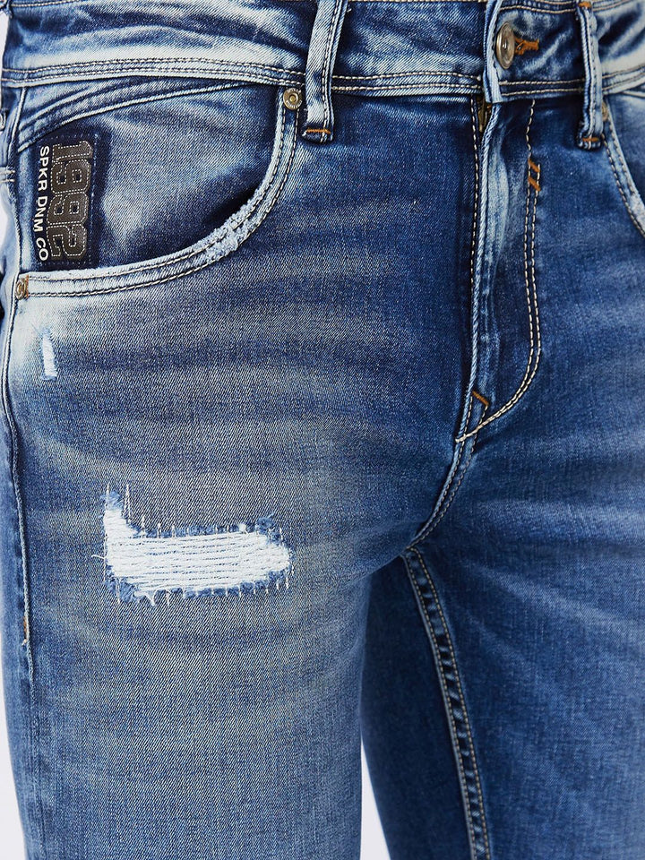 SPYKAR Men Skinny Fit Low-Rise Mildly Distressed Heavy Fade Stretchable Cotton Jeans