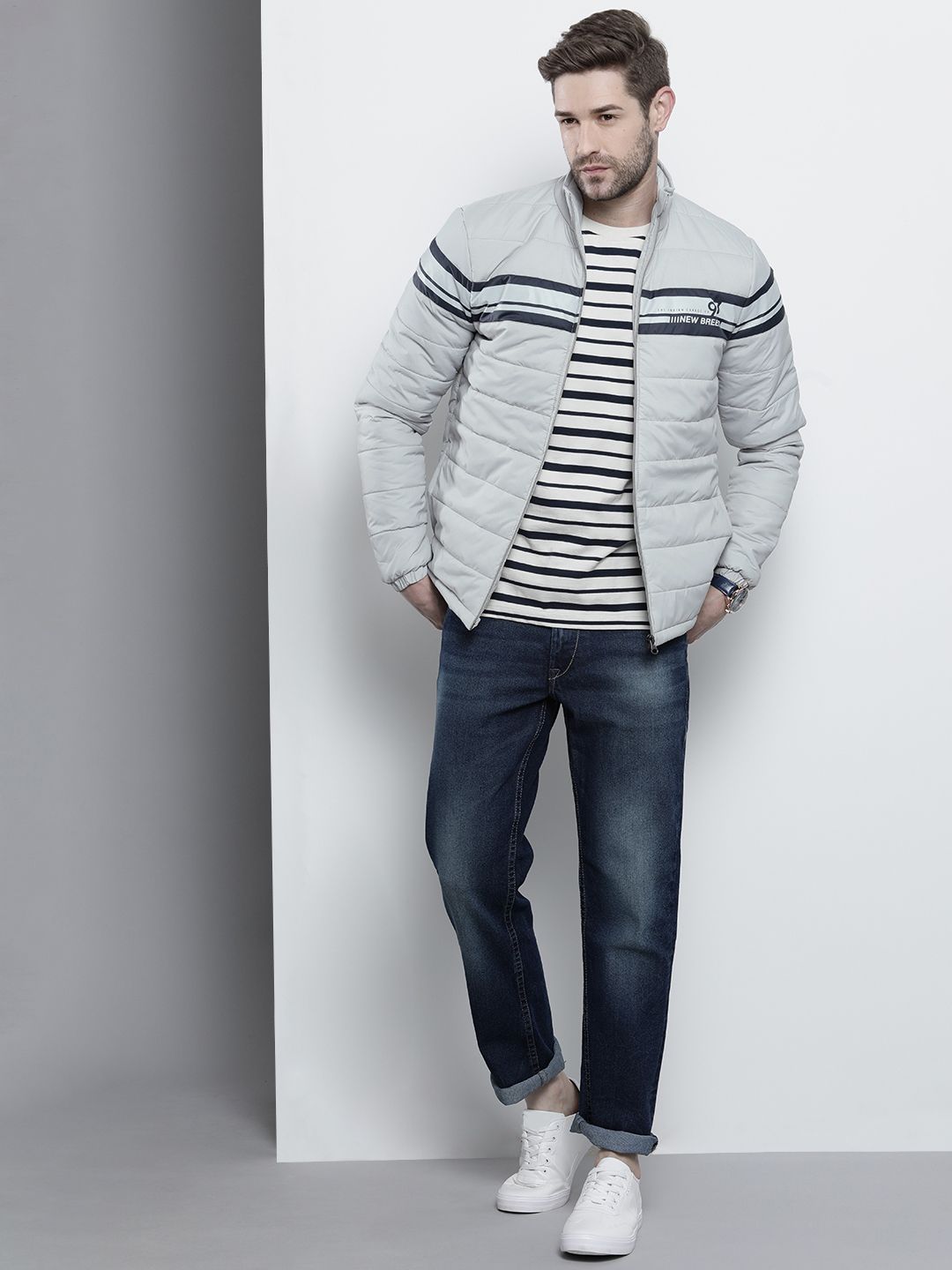 The Indian Garage Co Men Zip-Front Slim Fit Bomber Jacket