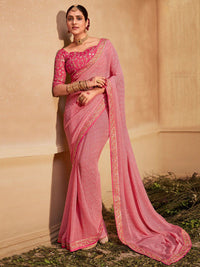 KALINI Striped Embroidered Pure Georgette Leheriya Saree