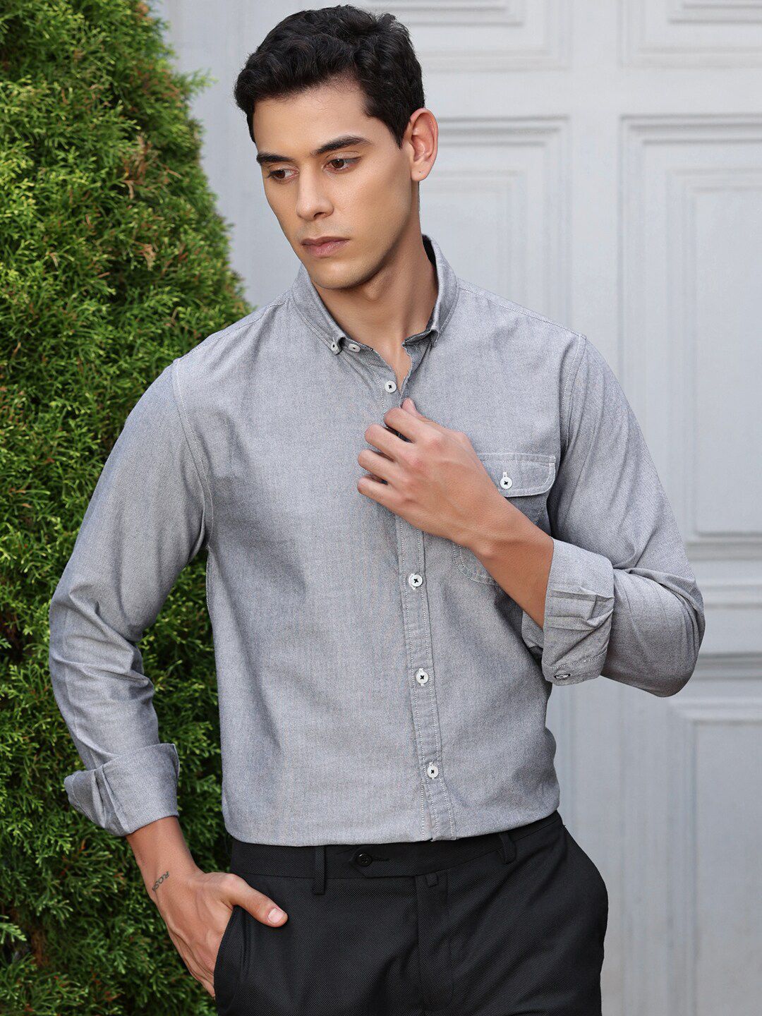 Thomas Scott Premium Button-Down Collar Chambray Pure Cotton Casual Shirt