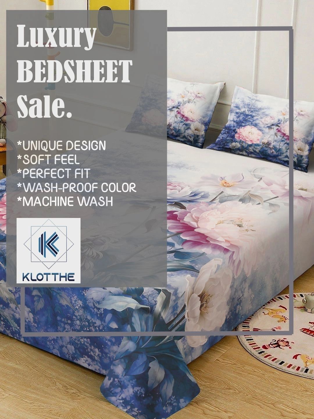 Moda Rapido X KLOTTHE Blue & White Floral 400 TC King Bedsheet with 2 Pillow Covers