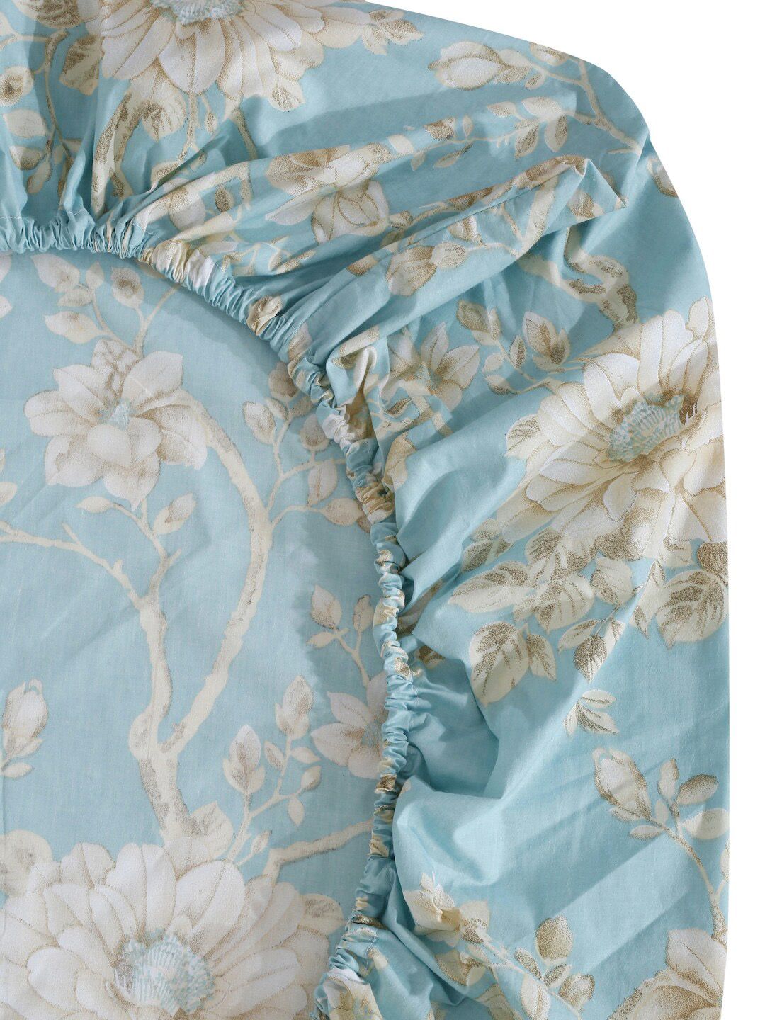 KLOTTHE Floral Printed 400 TC Pure Cotton Fitted Super King Bedsheet & 2 Pillow Covers