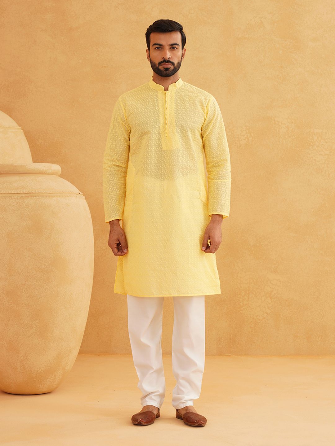 SOJANYA Kurta Kapas Tulen Bersulam Geometrik
