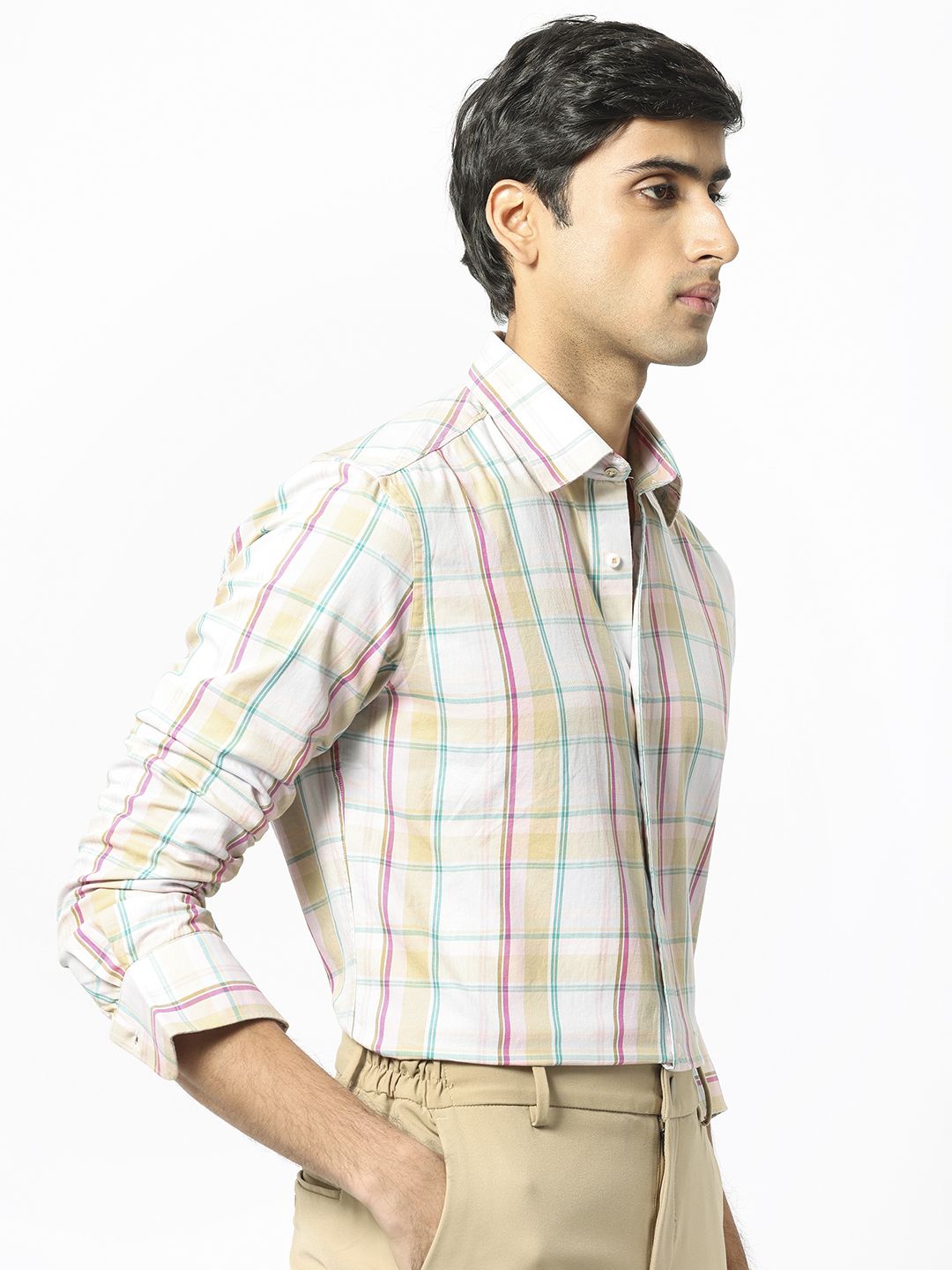 RARE RABBIT Men Campo Checked Slim Fit Opaque Cotton Shirt