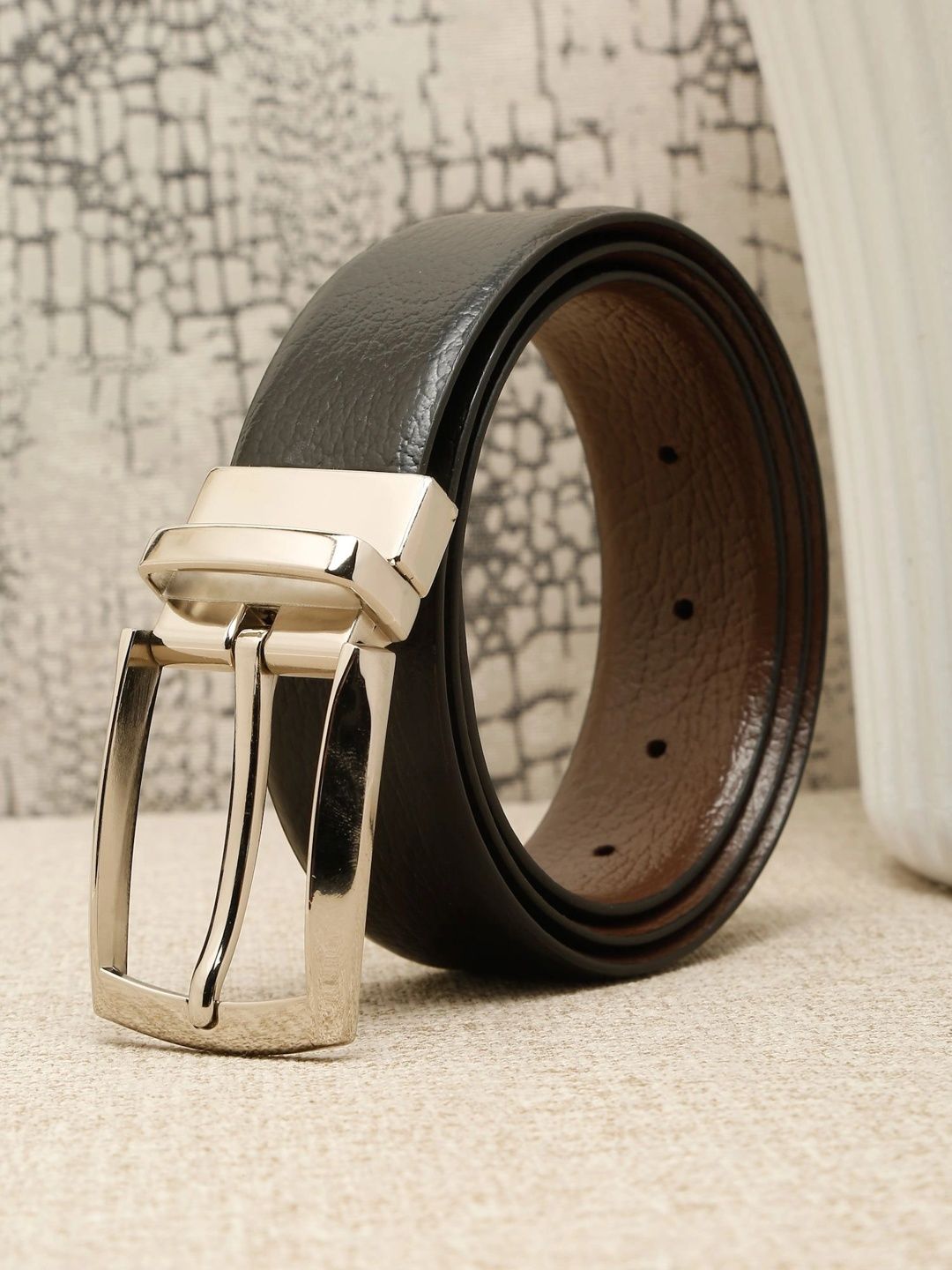 Teakwood Leathers Men Textured Leather Reversible Formal Belt